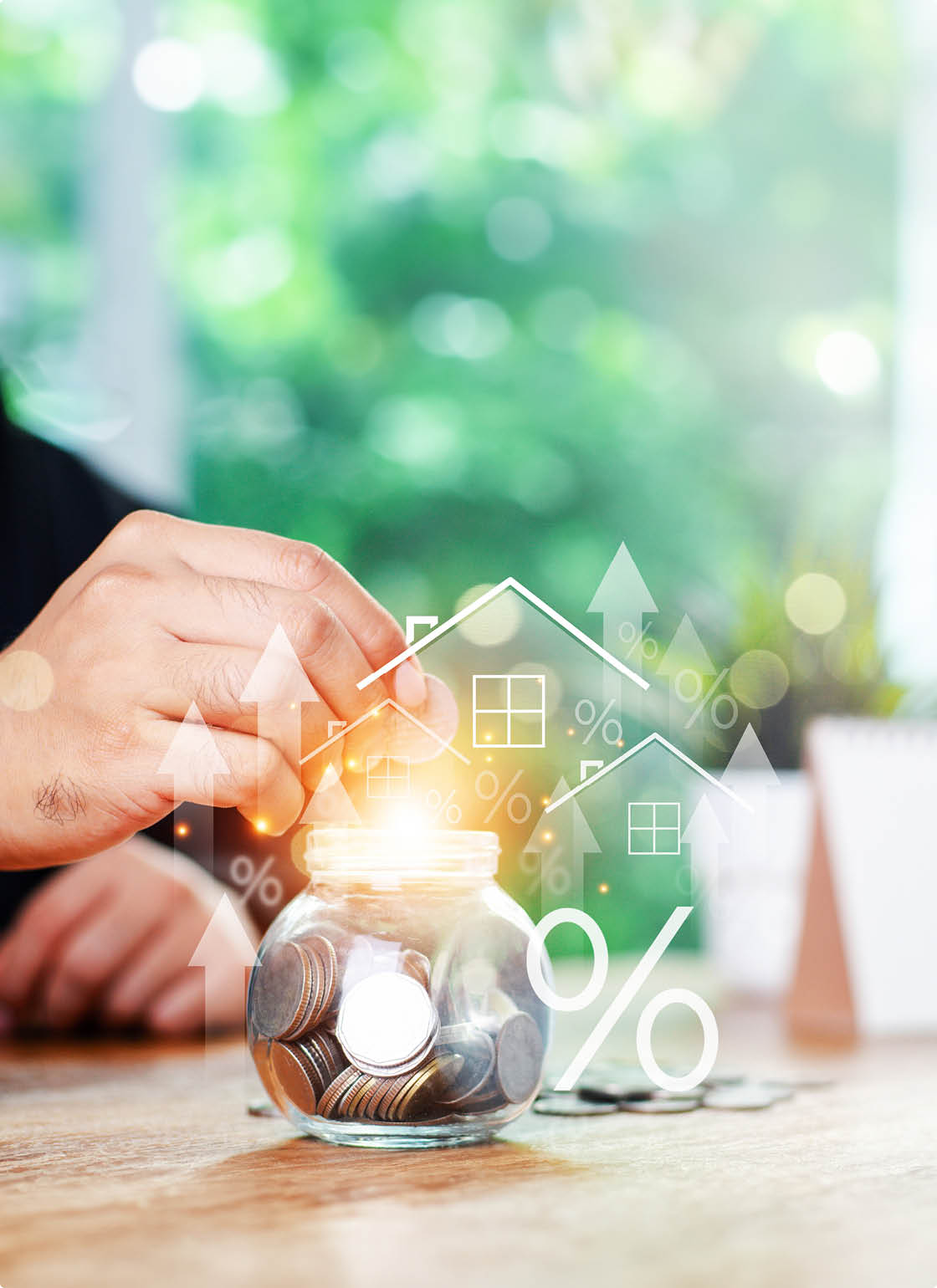 Manage your money and savings plan to buy the best home. The concept of purchasing a house and saving money, mortgage finance investment and home loan refinancing,home loan finance plan