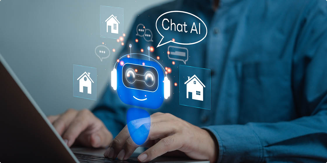 Chatbot conversation Ai Artificial Intelligence technology online. Chat boss AI analysis Find information and answer questions about the real estate sales program. robot application, OpenAI generate.