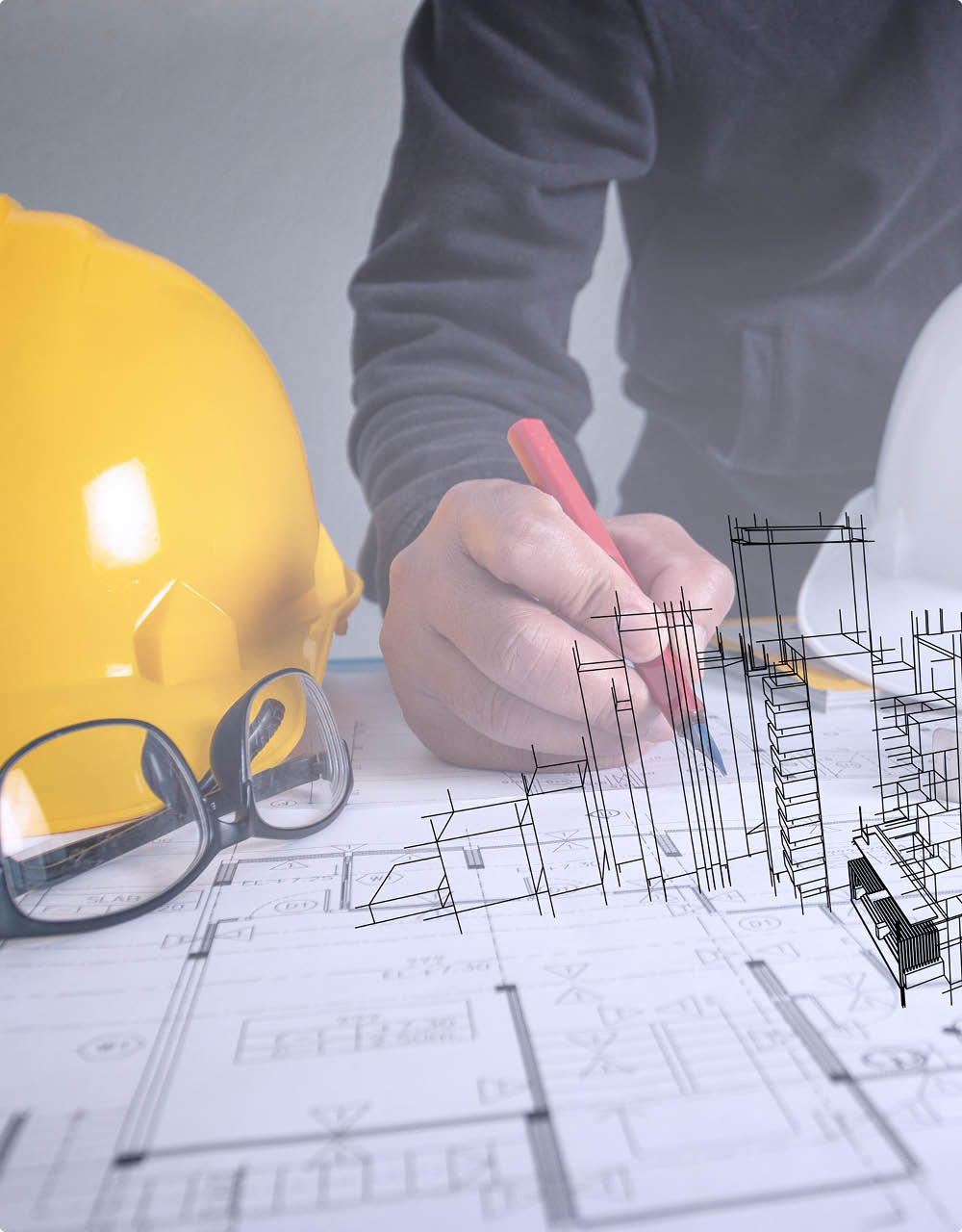 Architects and engineer create architectural works from their imaginations into 2D and 3D construction models for use in real-world building construction.