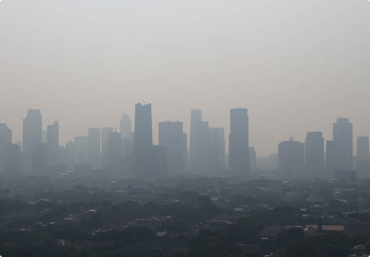 Panoramic view of Jakarta city air pollution